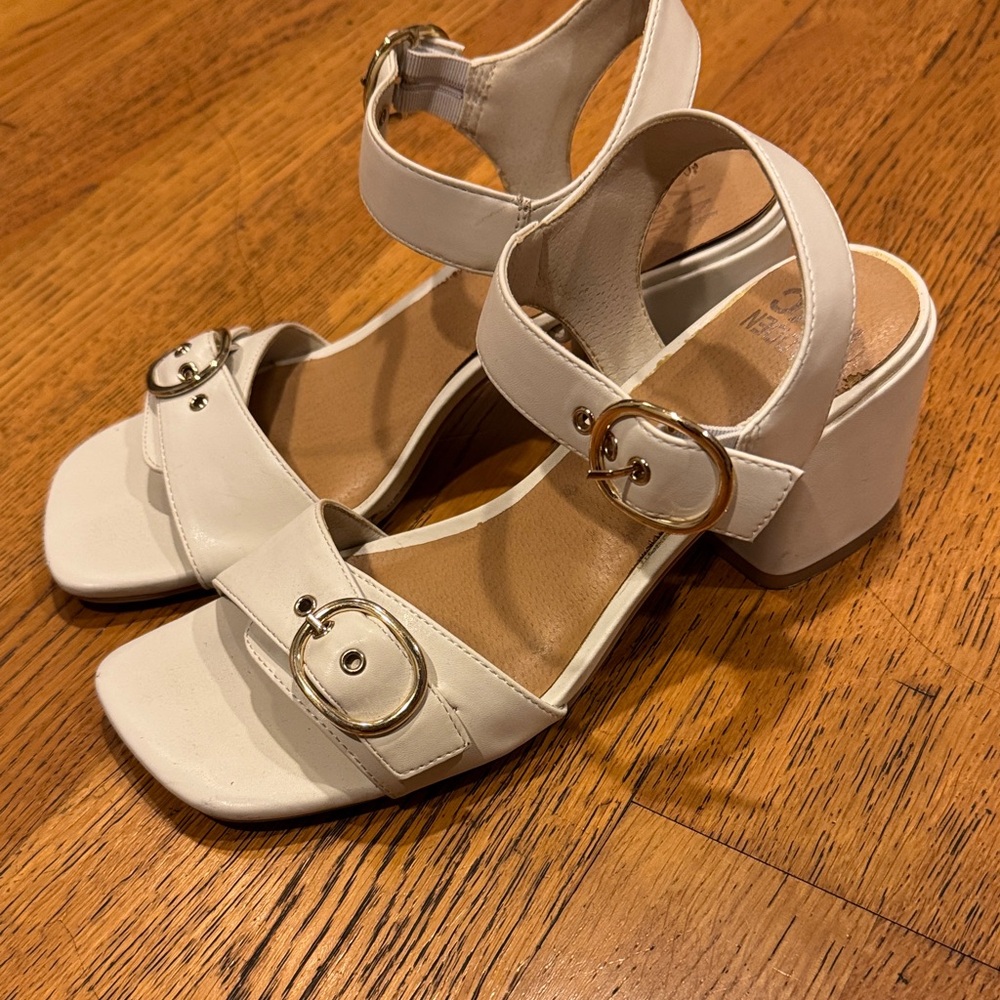 Steven By Steve Madden White Buckle Block Heels